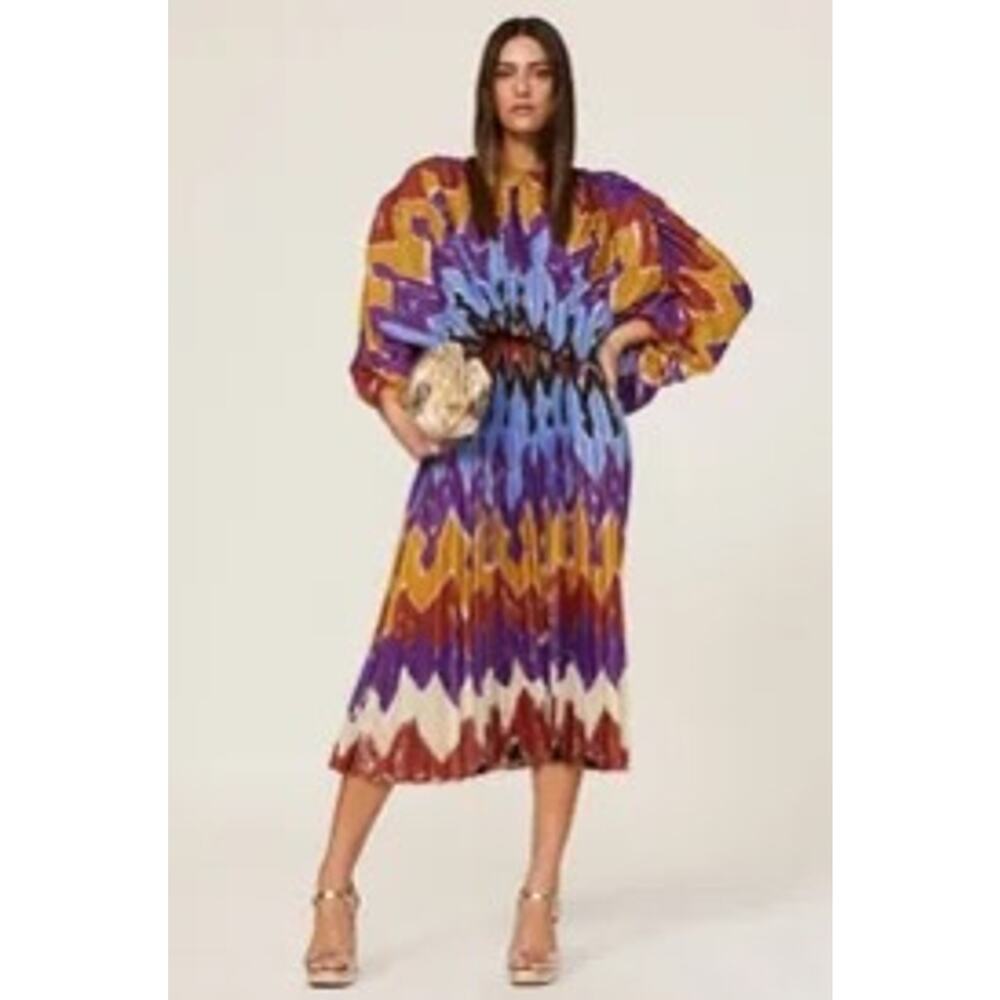 Stella Jean Pleated‎ Tie Dye Blouson Midi Dress Size 46 or US Size 10